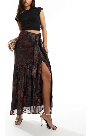Finding Friday Metallic printed aline maxi skirt with ruffle detail in