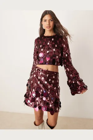 ASOS Embellished sequin mini skirt co-ord in burgundy