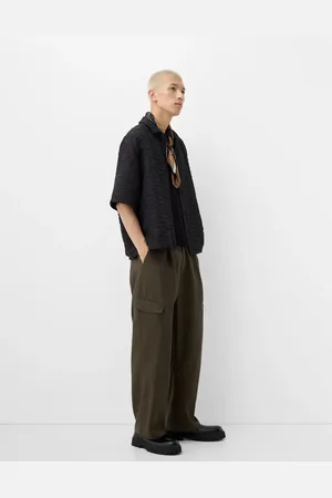 Bershka Collection baggy tailored trouser in khaki