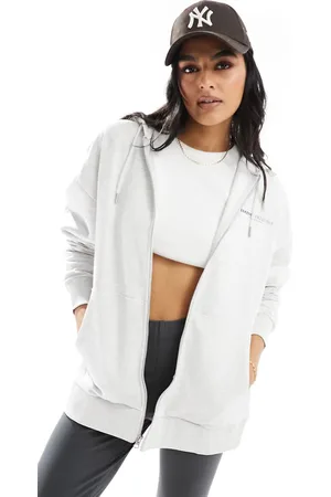 ASOS Weekend Collective co-ord oversized zip through hoodie with logo in ice marl
