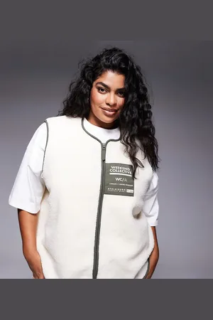 ASOS Weekend Collective Curve nylon pocket borg gilet in cream & khaki