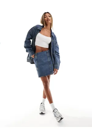 ASOS Weekend Collective denim mini skirt in mid wash