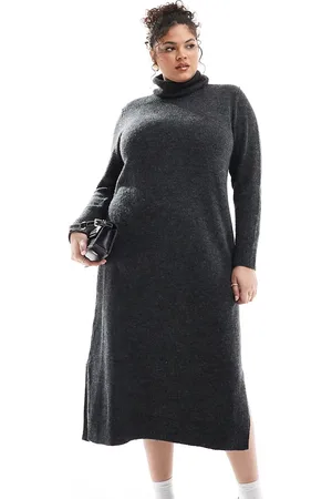 Pieces® Pieces Curve roll neck maxi jumper dress in dark melange
