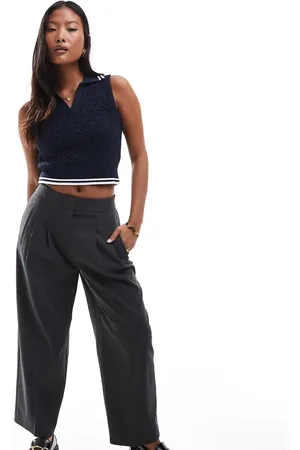 ASOS ASOS DESIGN Petite tailored barrel trousers in charcoal