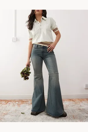 Monki Kiki low rise waist loose flare jeans in canyon darkwash blue