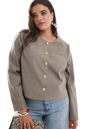 4th & Reckless Tailored gold button through jacket in taupe
