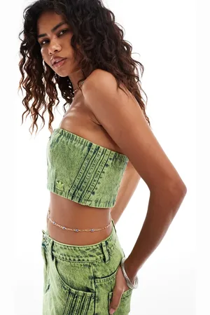 adidas Adilenium denim tube top co-ord in lime wash
