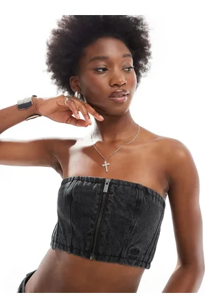 adidas Adilenium denim tube top co-ord in