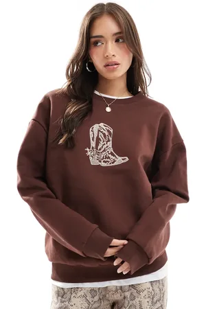 ASOS Cowboy boot graphic oversized sweat in chocolate