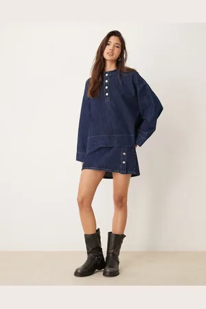 ASOS Denim button detail mini skirt in indigo
