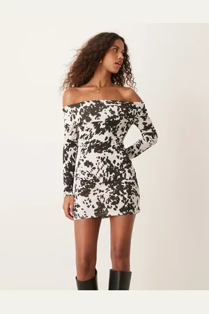 Miss Selfridge Cow print bardot mini dress