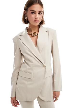 Pretty Lavish Cinched waist blazer co-ord in beige pinstripe