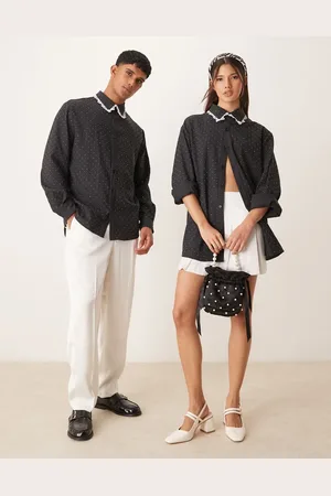 Sister Jane Unisex lace trim metallic shirt in