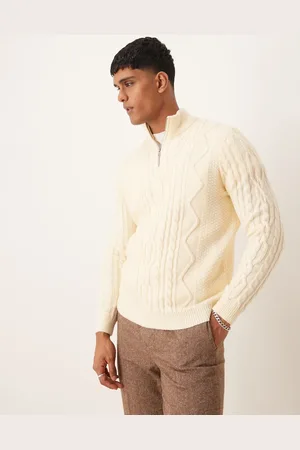 ASOS Heavyweight cable knit quarter zip jumper in cream