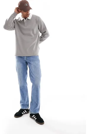 Brave Soul Relaxed contrast collar polo sweatshirt in