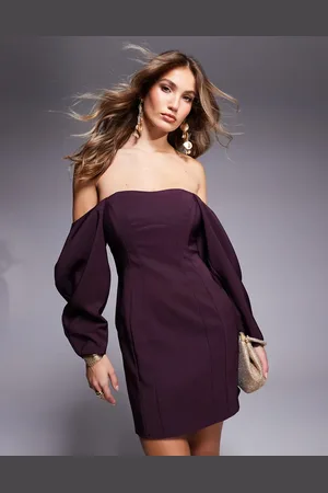 ASOS Bardot extreme volume sleeve structured mini dress in berry