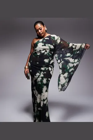 ASOS ASOS DESIGN Curve one shoulder bias maxi in abstract print