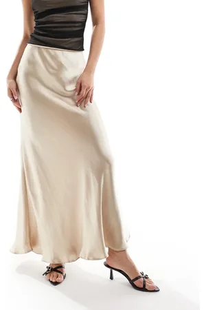 Threadbare Maxi satin skirt in champagne