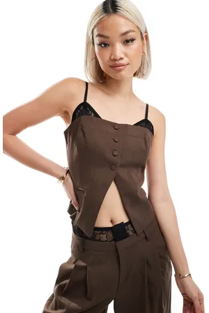 Bershka Lace detail tailored waistcoat in