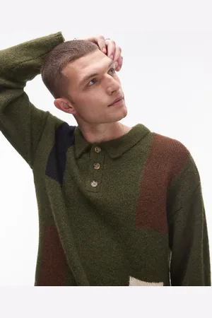 Topman Colour block polo in khaki