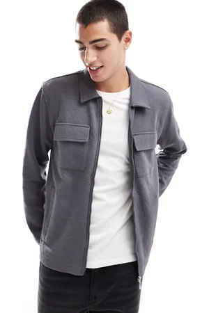Threadbare Full zip textured overshirt in