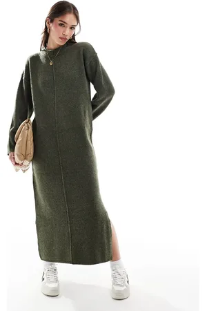 ASOS Seam front knitted midaxi dress in khaki