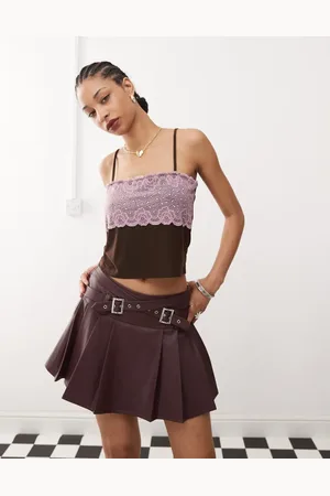 COLLUSION Square neck strappy cami in mesh with pink lace