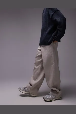 Topman Wide leg textured trousers in stone