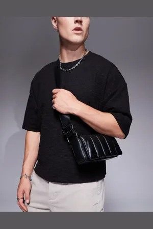 ASOS Leather cross body bag with quilting detail in