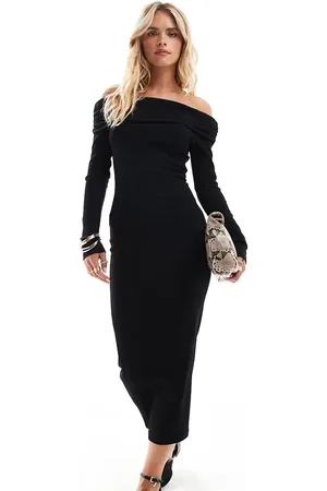 Miss Selfridge Long sleeve bardot maxi dress in