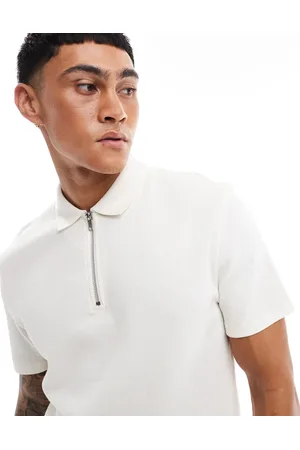 ASOS Waffle polo with zip in cream