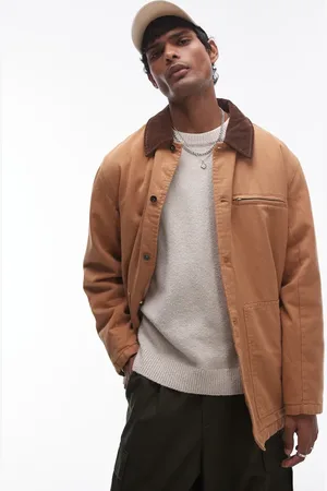 Topman Wadded worker jacket in beige with contrast collar