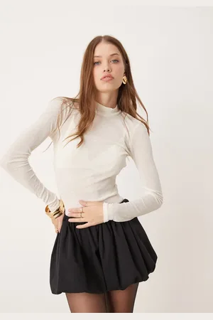 New Look Mesh stand neck long sleeve top in cream