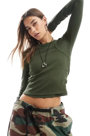 COLLUSION Double layer long sleeve top in khaki