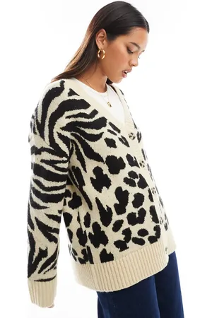 Miss Selfridge Animal pattern longline cardigan in neutral