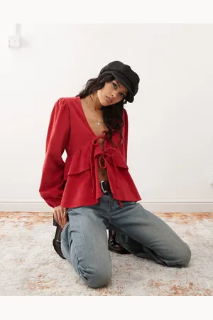 Reclaimed Tie front peplum detail cord top in