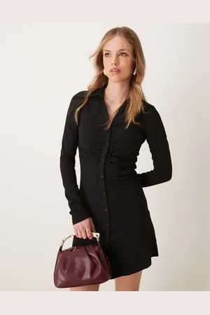New Look Ruched long sleeve shirt mini dress in