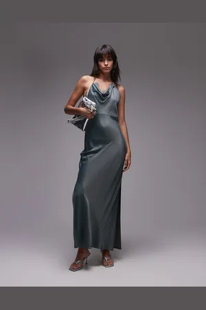 Topshop Drape halter neck occasion maxi dress in petrol