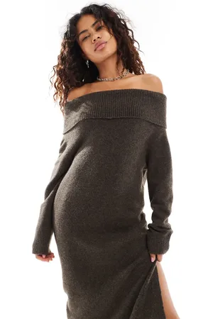 Weekday Malena bardot knitted maxi dress with side split in melange exclusive to ASOS