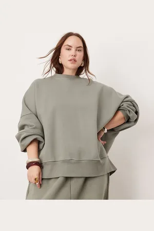 ASOS Curve premium heavy weight sweatshirt with seam detailing in olive