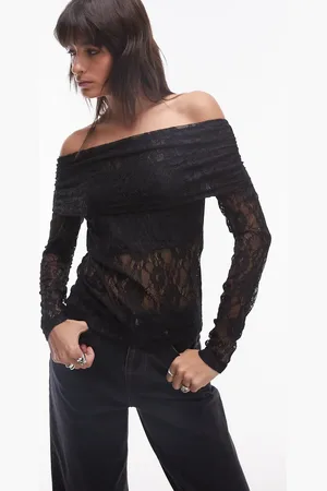 SELECTED Femme long sleeve lace off the shoulder top in