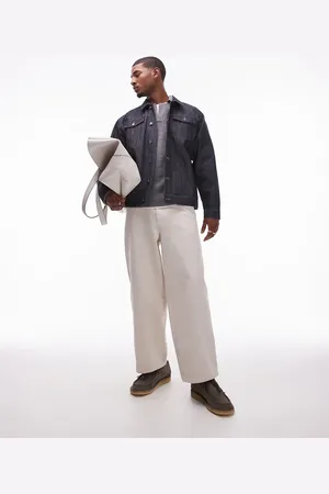 Topman Wide leg cotton twill trousers in ecru