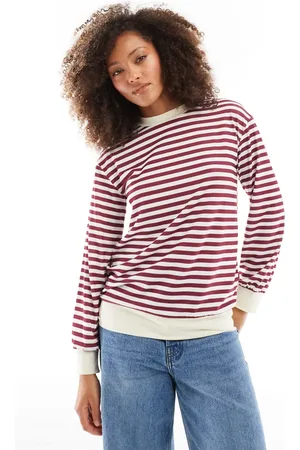 ASOS Long sleeve stripe top with contrast cuffs and neckband in burgundy