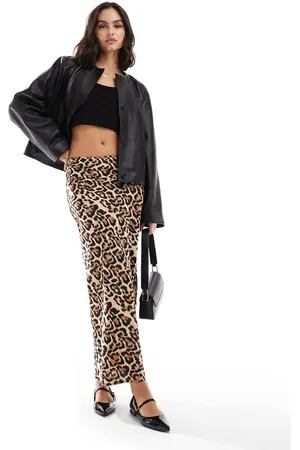 Brave Soul Satin maxi skirt in leopard print