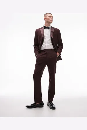 Topman Premium slim tux suit trouser in burgundy