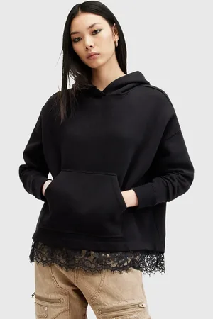 AllSaints Lee lace panelled oversized hoodie in