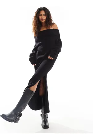 Weekday Malena bardot knitted maxi dress with side split in exclusive to ASOS