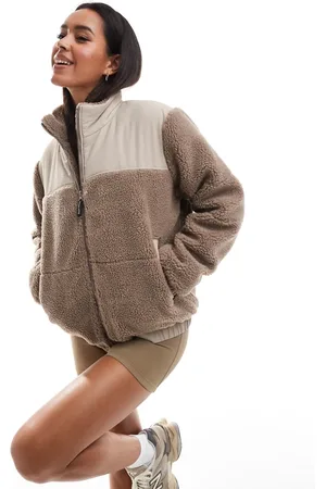 South Beach Borg zip up padded jacket in taupe
