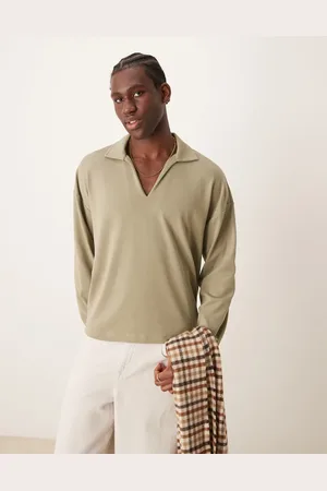 ASOS Oversized boxy heavyweight long sleeve polo 240gsm in khaki