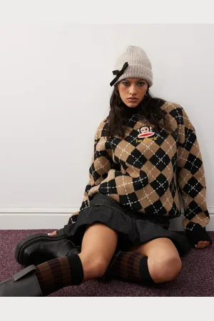 Daisy Street X Paul Frank knitted argyle jumper with embroidered logo